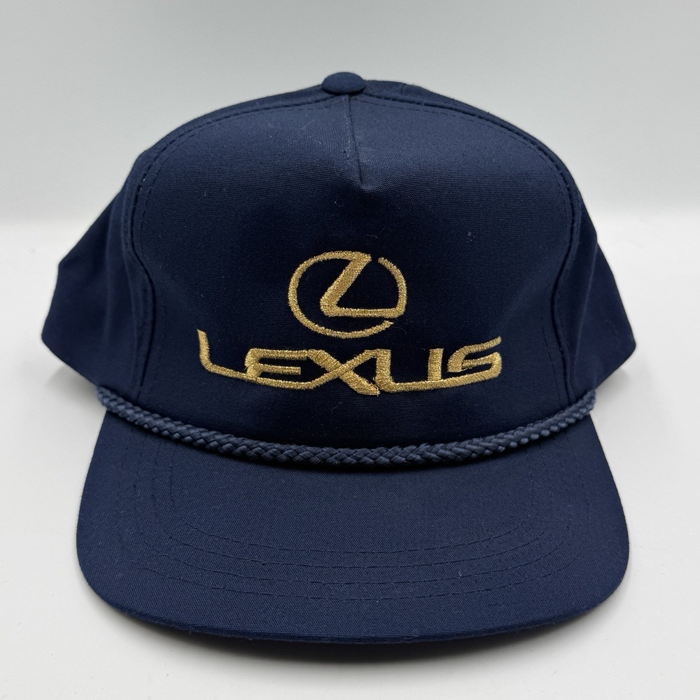 Vintage 90s Lexus Hat Gold Logo Rope Cap Yupoong Navy Blue Snapback Retro